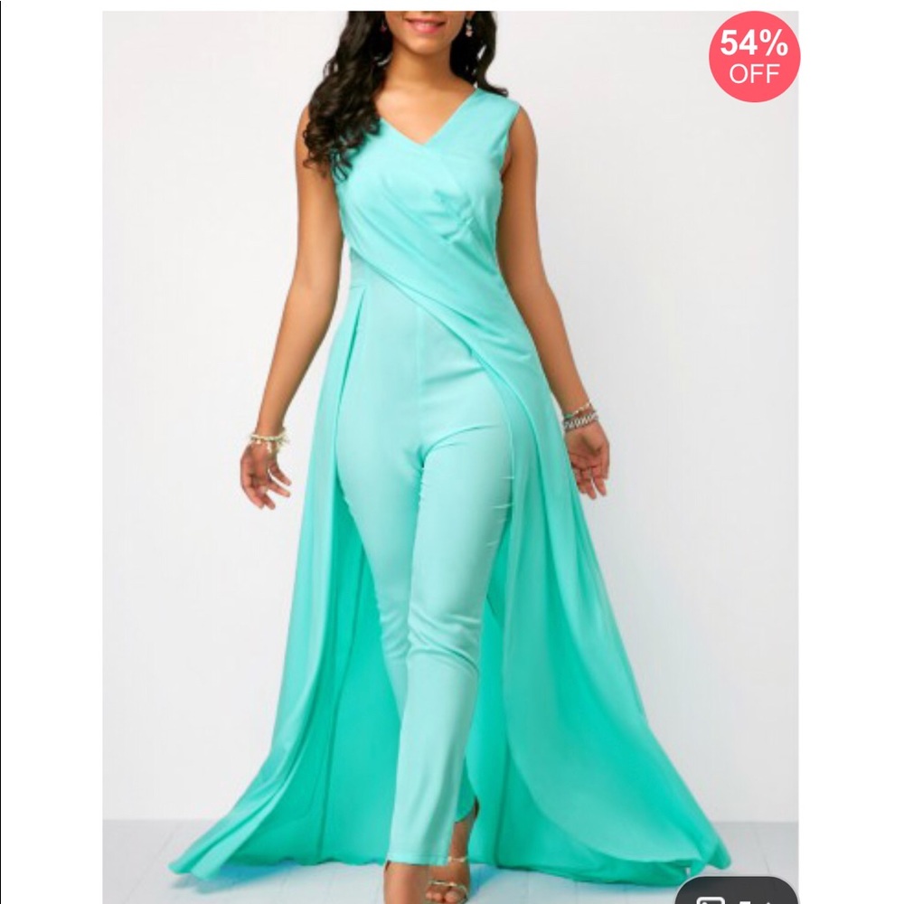 Formal pant suit with train